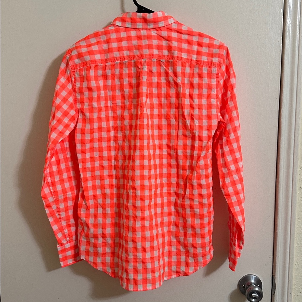 NWT Crewcuts Neon Orange gingham woven button down shirt size 14 - Picture 4 of 5